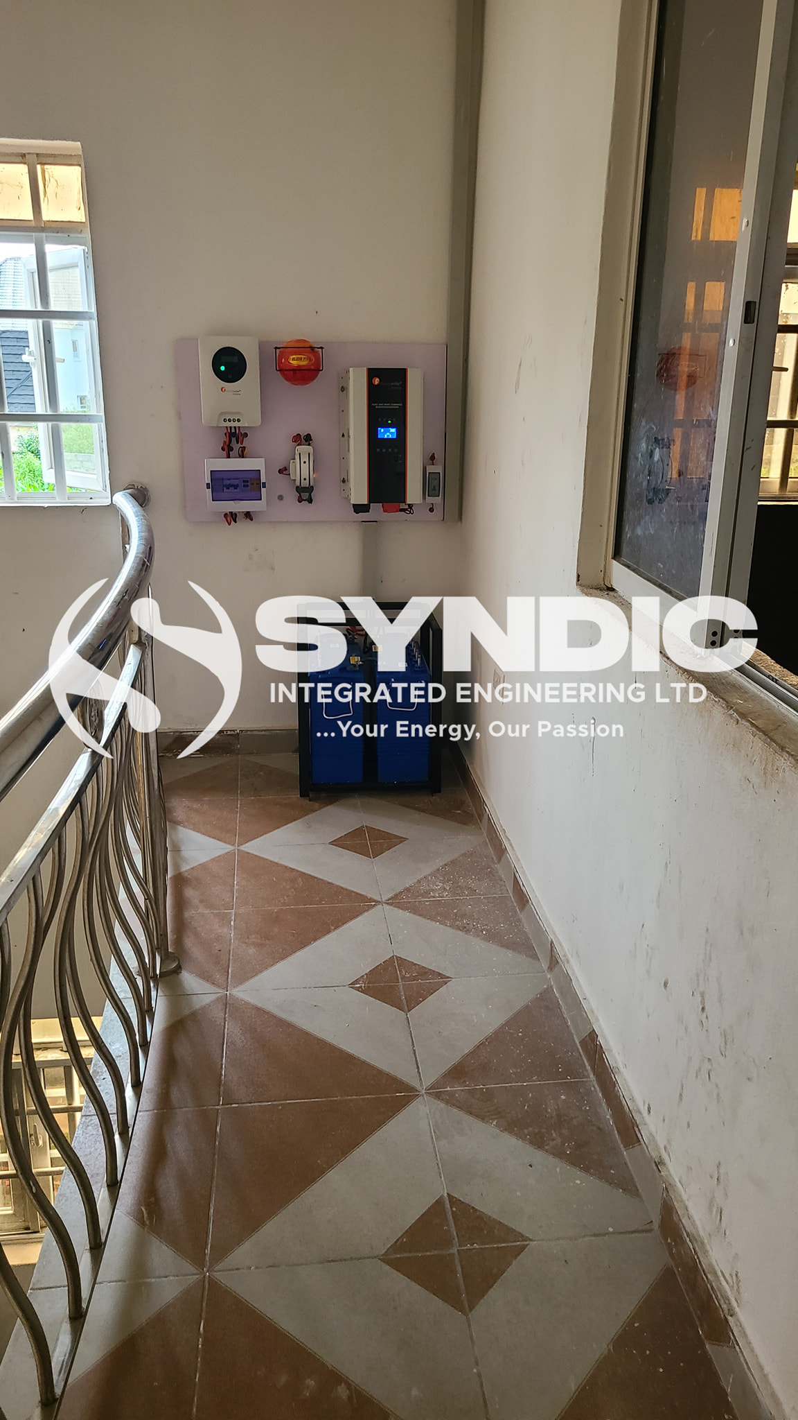 inverter and battery on a stair case